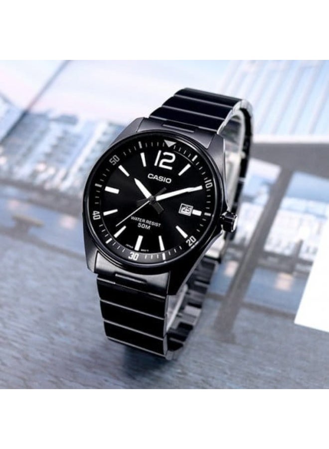 كاسيو Analog Men’s Watch MTP‑E170B‑1BVDF, 42 mm Black Dial, Black Ion‑Plated Stainless Steel Bracelet, 50 m WR - Image 3